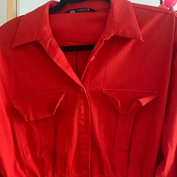 Zara Red Long Sleeve Dress - Picture 2 of 4